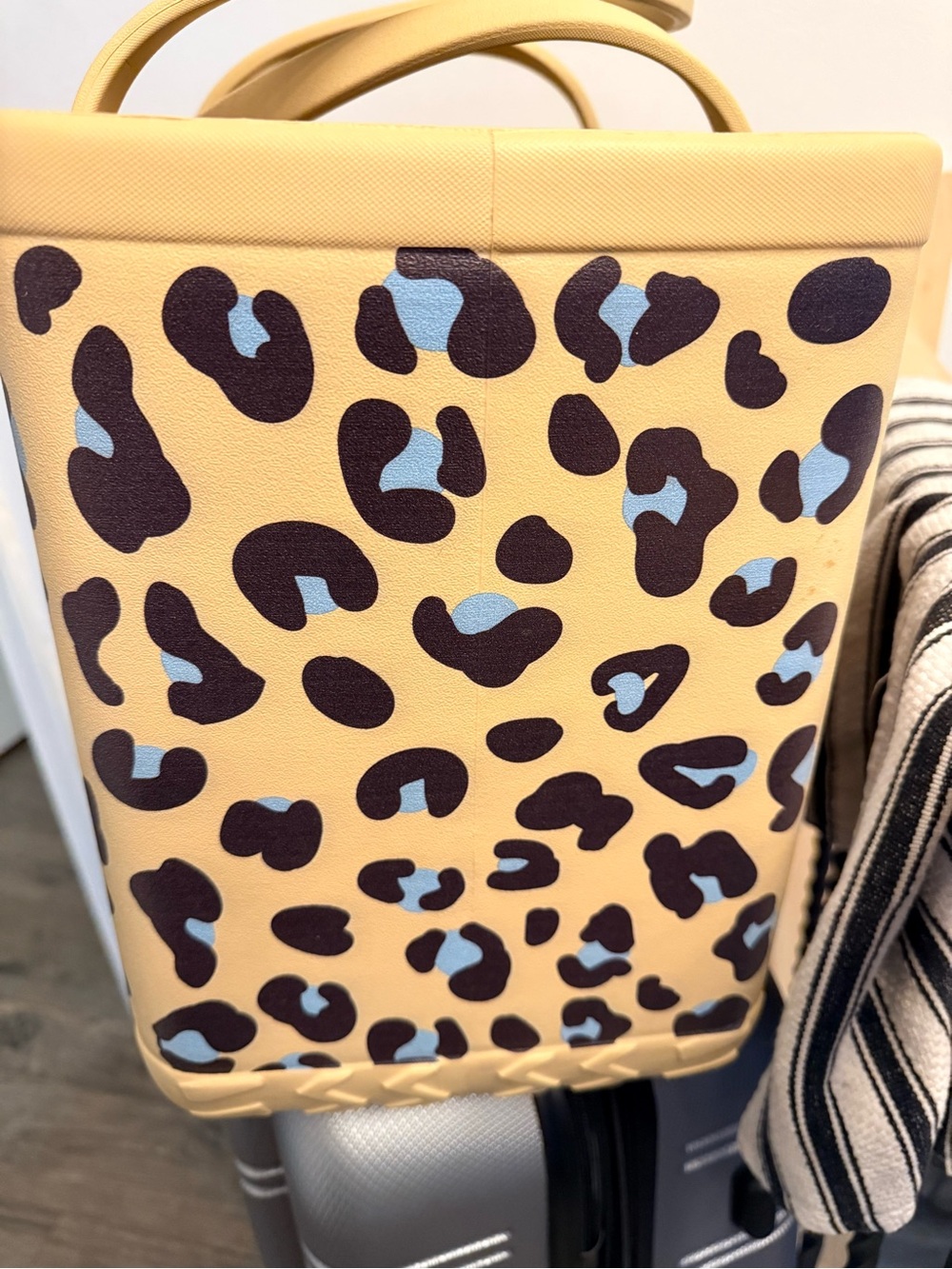BOGG BAG Leopard-Print Tote in tan with Black and Blue Spots - Picture 5 of 5